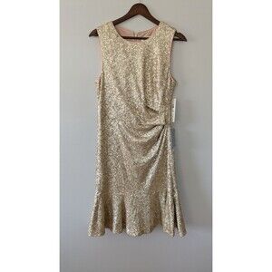 Eliza J Gold Sequin Dress Size 10 Ruched New Years Eve Holiday